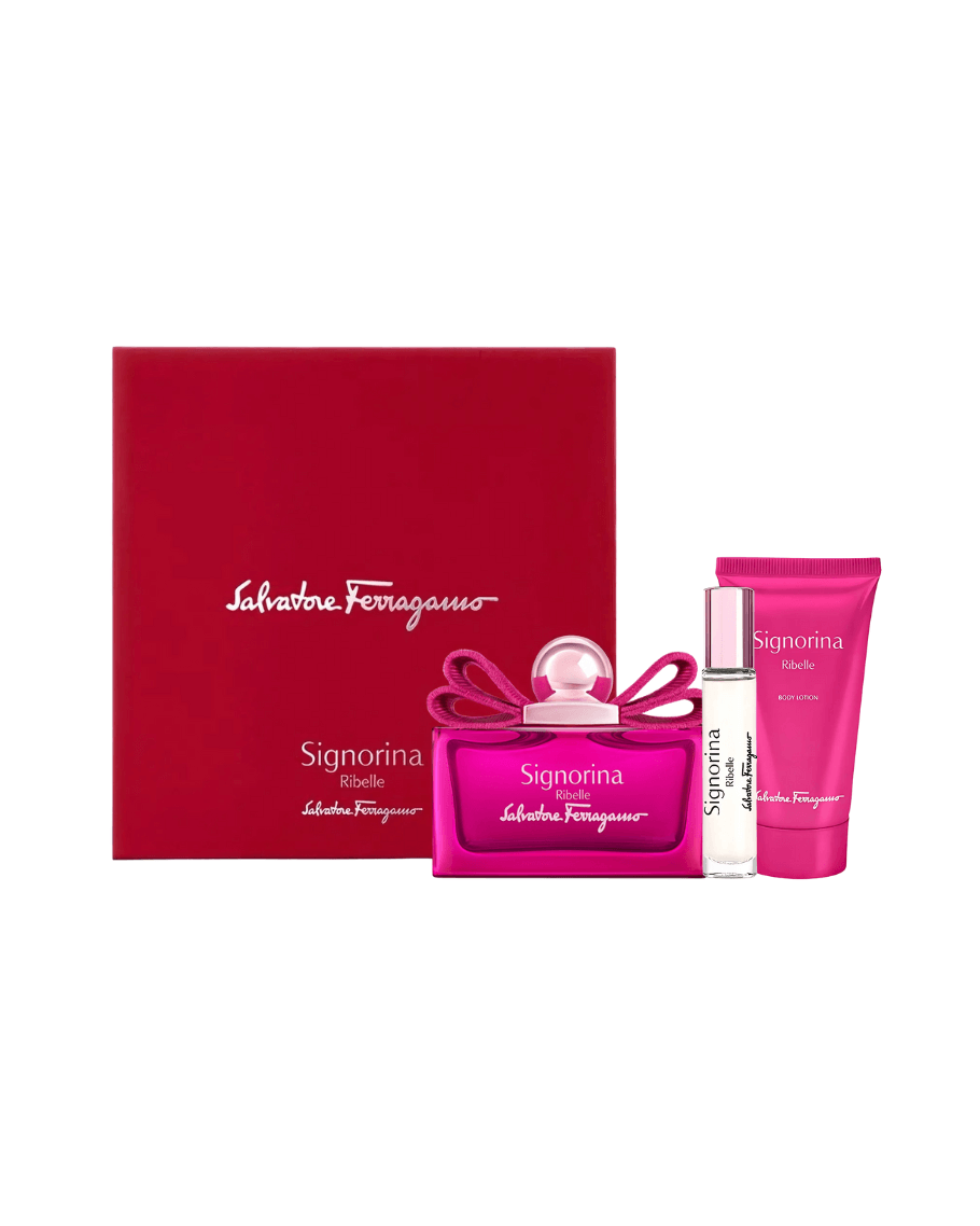 Set Salvatore Ferragamo Signorina Ribelle (edp 100 ml + loción corporal 50 ml + mini edp 15 ml) Mujer